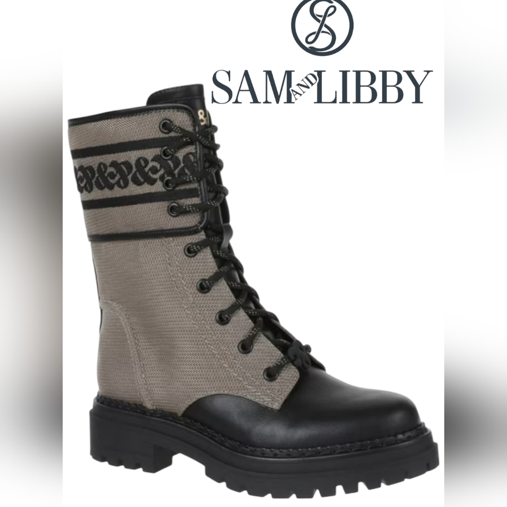 SAM & LIBBY "Stella" Combat Boot Khaki Black, Size 7.5 (NWOT)